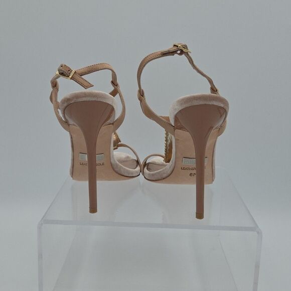 Badgley Mischka JAVA NATURAL Heel Sandal Size 6 Shoe Satin T-strap Crystal Jewel - Picture 6 of 7